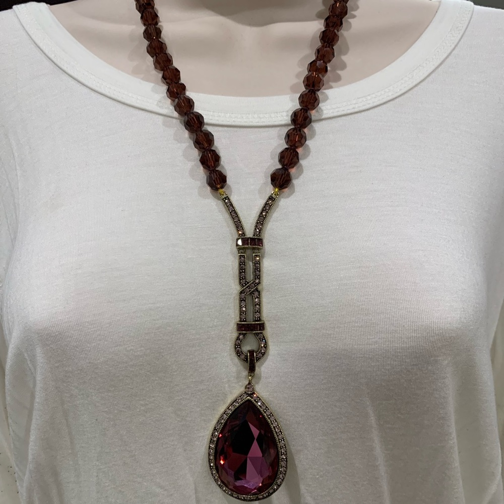 Heidi Daus Cristal Beaded Tear Drop Purple Necklace with Matching Earrings - Picture 3 of 5